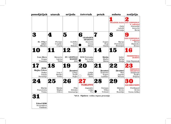 KATOLIČKI KALENDAR iz filma i serije Zagorski običaji za 2027. godinu